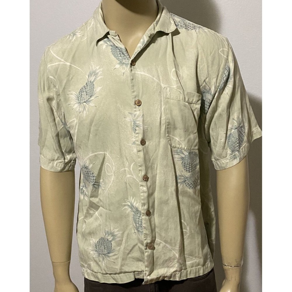 Tommy Bahama Short Sleeve Hawaiian Floral Shirt Men's Sage Green White Medium